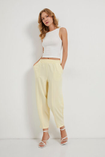 Arma Life Women's Balloon Fit Elastic Waist Loose Yellow Trousers