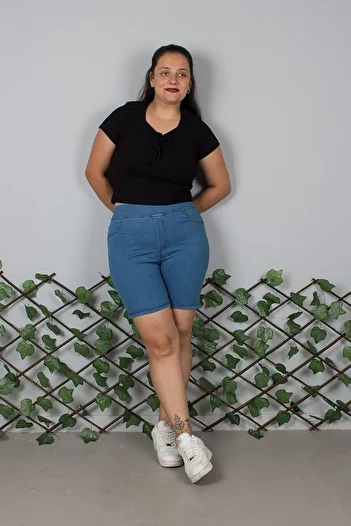Truva XXL Plus Size High Waist Blue Denim Shorts – Comfortable Fit, Stylish and Modern Design