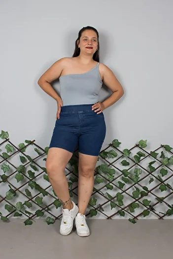 Truva XXL Plus Size High Waist Navy Blue Denim Shorts – Comfortable Fit, Stylish and Modern Design
