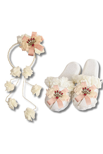 pegu baby collection Maternity Crystal Stone Design Slippers and Chain Earrings Model Crown Set with Pearls, Bride