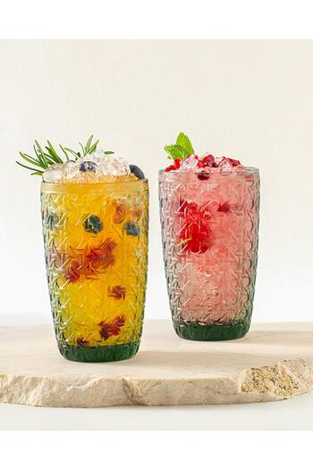 English Home Agnes Glass 2-Piece Soft Drink Glass Dark Green