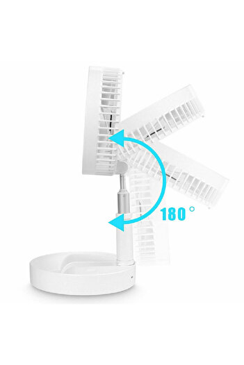 OEM Portable folding fan, White, 4 adjustable speeds, 7200mAh, adjustable height 36cm-100cm, USB