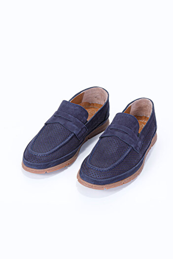Vantaggio Nexar Navy Blue Nubuck 100% Genuine Leather Men's Loafer Shoes