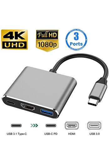 Choice موزع USB C 3 في 1 موزع USB C 3 في 1 من النوع C 3.0 إلى محطة إرساء متوافقة مع HDMI وشحن سريع PD 4K HDMI A