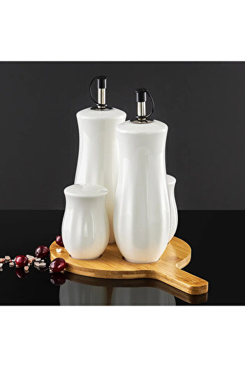 Ambition Spice Container Set, Round Tray With Handle, 5 Pieces, Matt White,