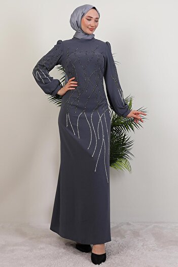GİYZAMİLA Yase Stone Dress Dark Gray
