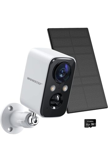 WowStep Surveillance Camera, 2MP, Solar Panel, Full HD, 5200 mAh, Night Lighting, 32 GB Card, White