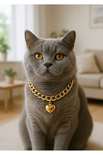 Cocopet Gold Chain Cat Necklace Heart Detailed Lightweight Cat Necklace
