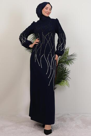 GİYZAMİLA Yase Stone Dress Navy Blue