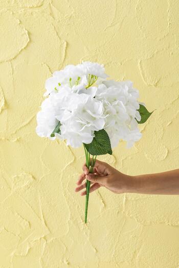 Güleç Yapay Çiçek Floare Artificială de Hortensie 35 Cm 7 Ramuri Albă