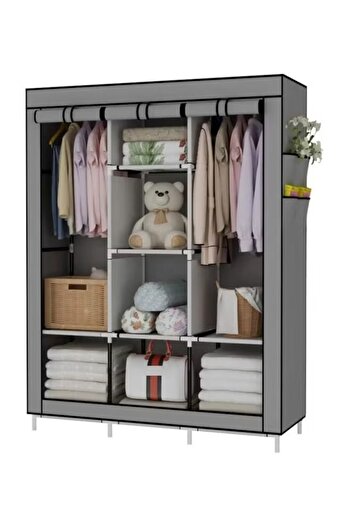 Primo Plus Portable Canvas Fabric Wardrobe Organizer 130x45x175 Cm , Grey