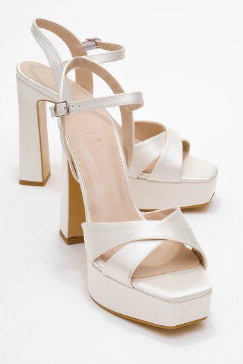 LuviShoes Yuli̇a Satin Cross Strap Women's Platform Heeled Shoes