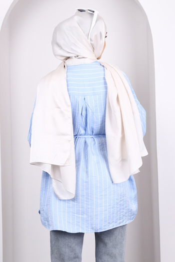 İmajButik Mavi Çizgili Ön Düğmeli Tunik