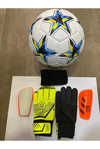 unes 5 No Star Pattern Football Goalkeeper Gloves and Shin Pads Set with Pump Gift