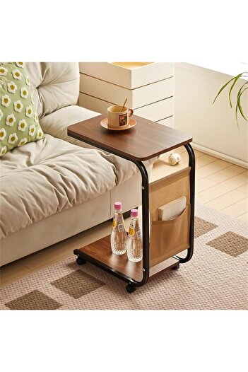 rexa C-Shaped Rolling Side Table with Wood Finish & Metal Frame - Laptop Desk