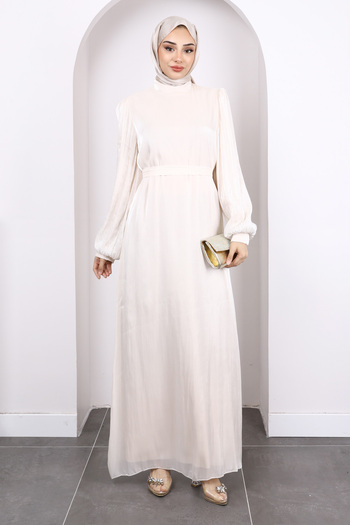 İmajButik Beige Balloon Sleeve Stone Evening Dress