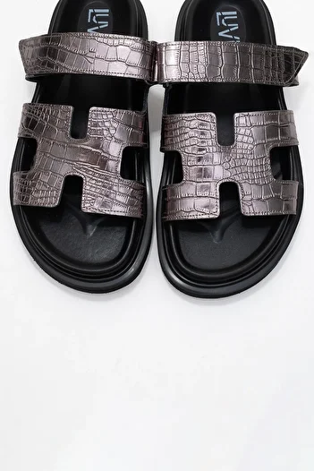 LuviShoes Loana Platinum Print Genuine Leather Women's Slippers