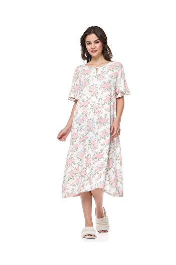 R&B Ivory WSL FRNT TIE AOP SLPSHRT 8-18