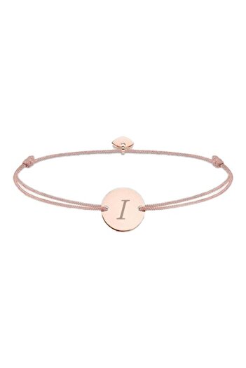 dalimag Adjustable Bracelet with Round Charm and Heart, Rose Gold, Bej String