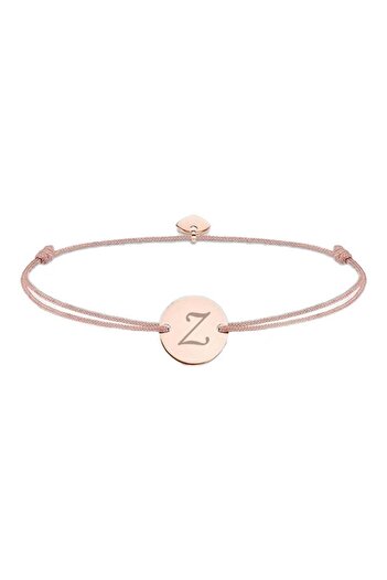 dalimag Adjustable Bracelet with Round Pendant and Heart, Rose Gold, Bej Cord, Engraved Letter Z