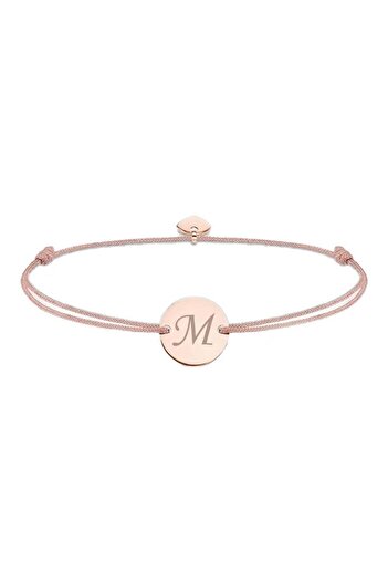 dalimag Adjustable Bracelet with Round Pendant and Heart, Rose Gold, Engraved with Letter M, Beige Cord