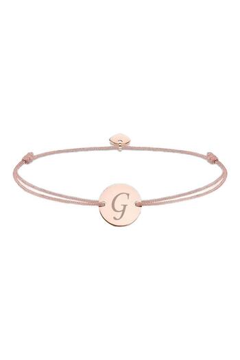 dalimag Adjustable Bracelet with Round Pendant and Heart, Rose Gold, Engraved Letter G, Beige Cord