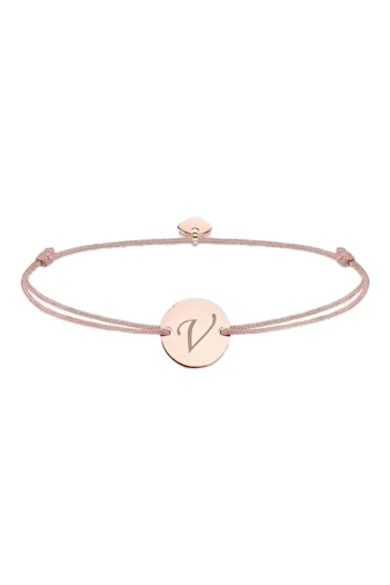 dalimag Adjustable Bracelet with Round Pendant and Heart, Rose Gold, Beige Cord