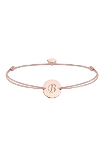 dalimag Adjustable Bracelet with Round Pendant and Heart, Rose Gold Engraved with Letter B, Beige Cord, Dali