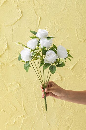 Güleç Yapay Çiçek Buchet de trandafiri artificiali cu 9 ramuri alb