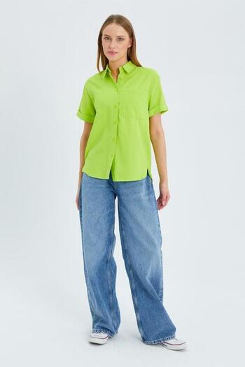 Mixray 3950 Women's Oxford Short Sleeve Basic Shirt Olive