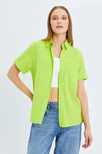 Mixray 3950 Women's Oxford Short Sleeve Basic Shirt Olive