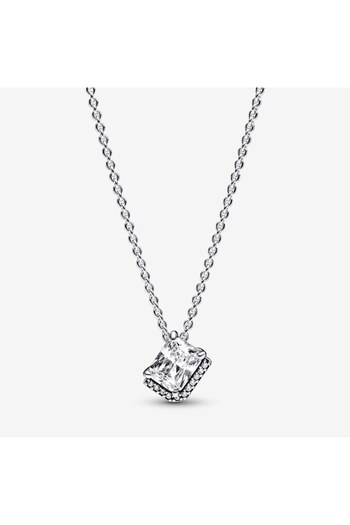 Pandora Colier cu Pandantiv tip Halo stralucitor dreptunghiular Zirconiu Argint 925 - 45cm