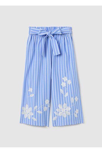 Ovs Blue Striped Culotte Trousers With Embroidered Flowers
