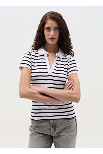 Ovs Striped T-Shirt With Polo Neckline