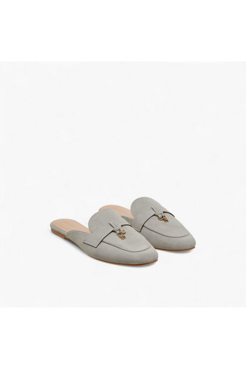 Flora Bella by Shoexpress Solid Slip-On Mules with Metal Accent