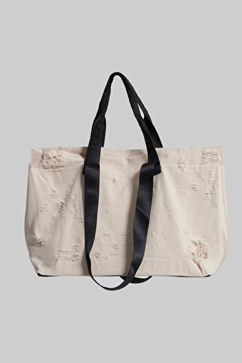 its basic Beige Color Denim Fabric Wear Detailed Hand and Shoulder Strap Design Bag