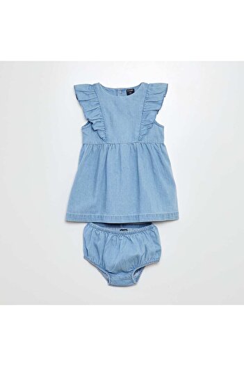 KIABI Denim dress with bloomers - 2-piece set BLUE
