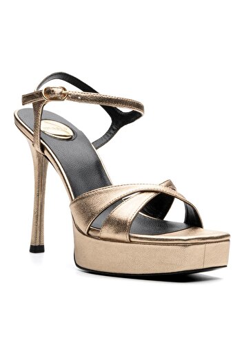 Sofia Baldi Levas Gold Genuine Leather Women's Heel Sandals