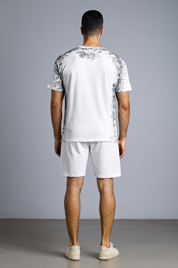 FRANCO RENZO White Panel Printed Basic Men's Shorts Set