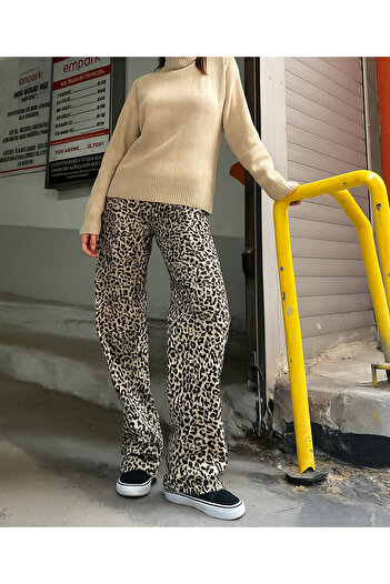 KOTOLOG Women's Leopard Lycra Baggy Pipe Leg Trousers Jean