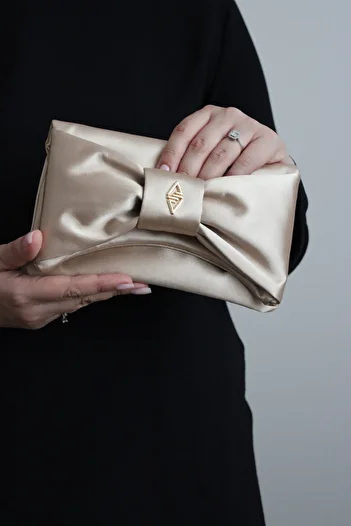 mossi Aron Atelier Ten Satin Faux Leather Bow Detailed Chain Strap Evening Dress Clutch Bag