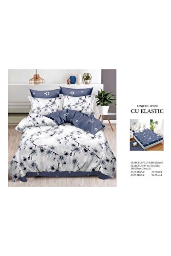 CHIRASO FINE Cotton Bedding Set, ELASTIC Sheet 180x200+25cm, Duvet Cover 200x230cm 4 Pillowcases