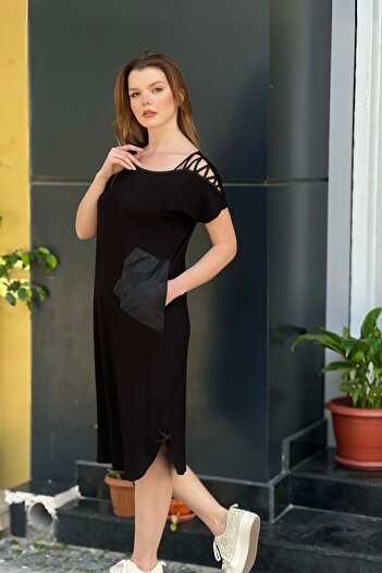 aytemas Shoulder Piping Pocket Dress