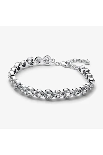Pandora Bratara cu inimioare tip Halo Zirconiu, Argint 925 - 18 cm - ajustabila