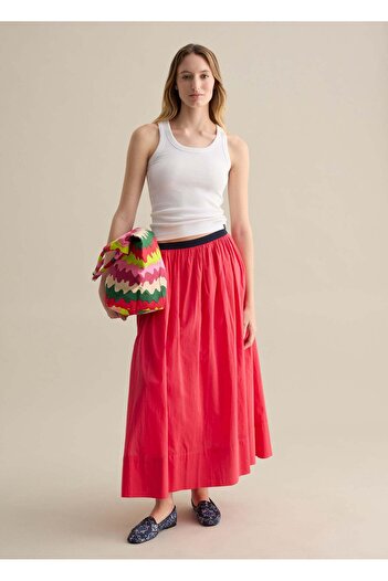 Ovs Red Cotton Midi Skirt