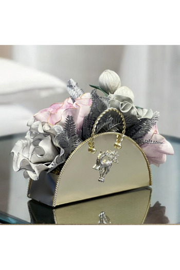 MSDA ⚜️ Luxury Çiçekli Vazo ⚜️ Çanta Burgu Aranjman Gümüş⚜️