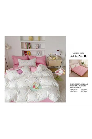 CHIRASO FINE Cotton Bedding Set, ELASTIC Sheet 180x200+25cm, Duvet Cover 200x230cm 4 Pillowcases