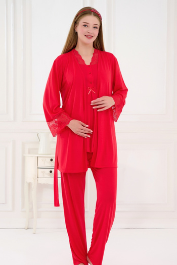 Emose 3-Piece Maternity Pajama Set with Lace and Morning Dress