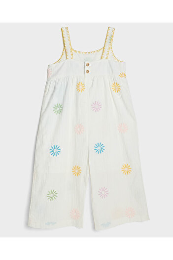 R&B White WOVEN DUNGAREE 6-24M