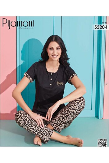 Pijamoni Women's Viscose Lycra Button Collar Camisole Patch Short Sleeve Pajama Set 5520-1 / 1 Piece